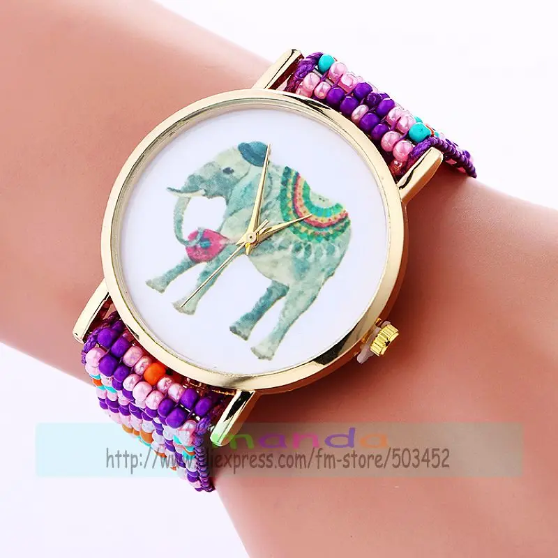100 шт./лот новые часы без логотипа со слоном и бусинами для женщин наручные