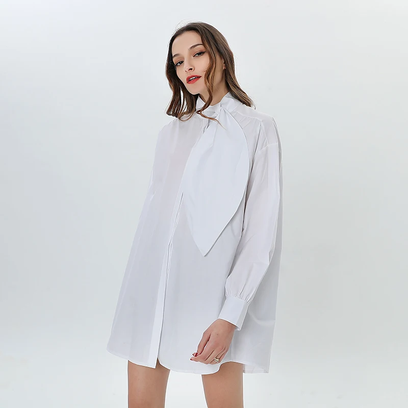 TWOTWINSTYLE водолазка с бантом женская рубашка Блузки с длинным рукавом Повседневный Топ женские белые рубашки больших размеров повседневная одежда в Корейском стиле