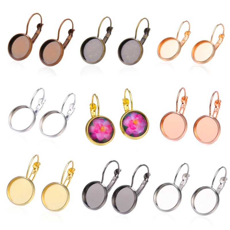 JUYA 10 шт./лот 12 мм крючки для сережек круглые Кабошоны Камея Пустые Базовые