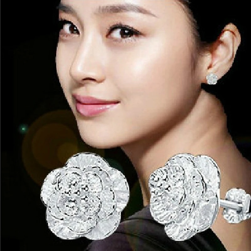 Charming Russian European Stylish Pure 925 Sterling Silver Woman Flower Design Stud Earrings Fine Jewelry Free Shipping | Украшения и