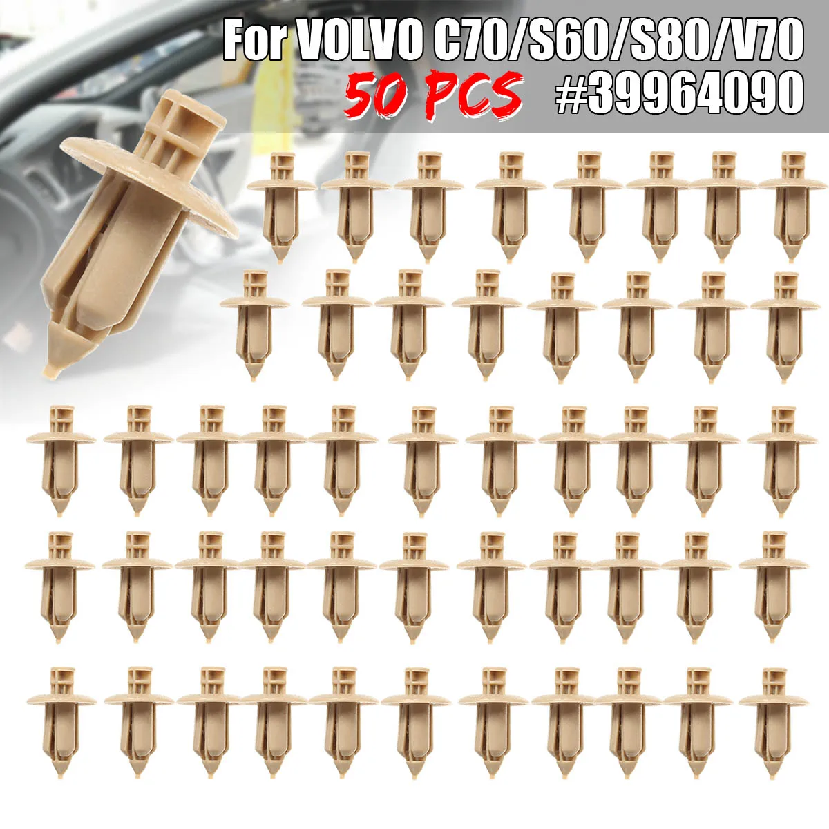 10 шт./50 шт. пластиковые заклепки отделка панели крепежные зажимы двери бежевый для VOLVO C70 S60 S80 V70#39964090 авто крепеж и зажим абсолютно