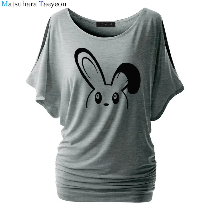 

Cut Cartoon Rabbit Women Cotton T-Shirts Fashion Print Summer T Shirt All Match O-Neck Short Sleeve Casual T-Shirts Base Tees