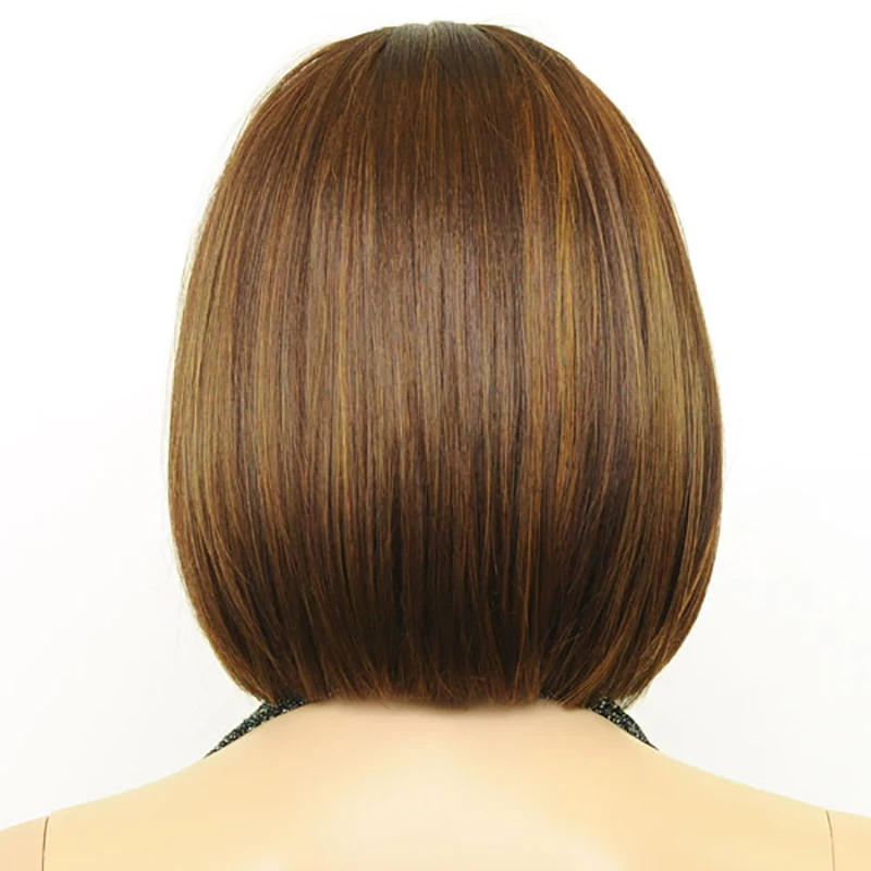 HAIRJOY женский парик из синтетических волос полная челка коричневый смешанный Короткий прямой парик Боб Прическа 3 цвета
