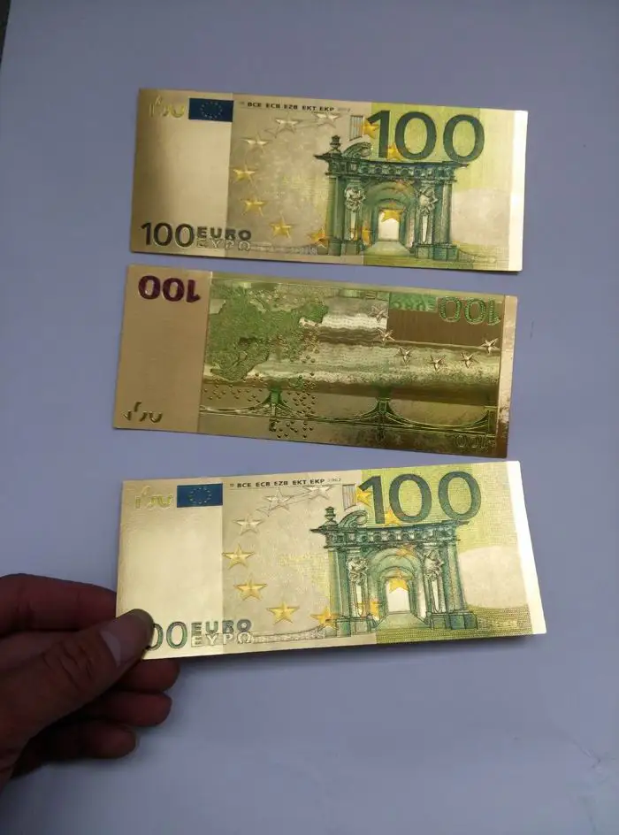24 К золотой фольги банкнот 100 евро Двусторонняя Цветная Печать Билл Деньги