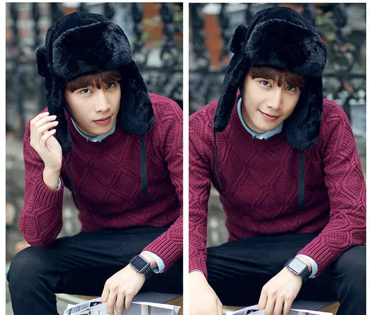 Зимние головные уборы для мужчин и женщин шапка-бомбер меховая шапка с ушками