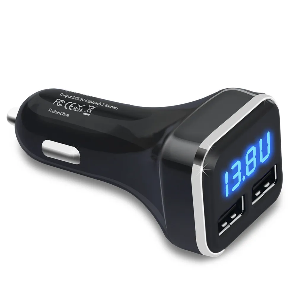 Дропшиппинг двойной Переходник USB для зарядки в машине с светодиодный Дисплей вольт ампер постоянного тока 4.8A 5V