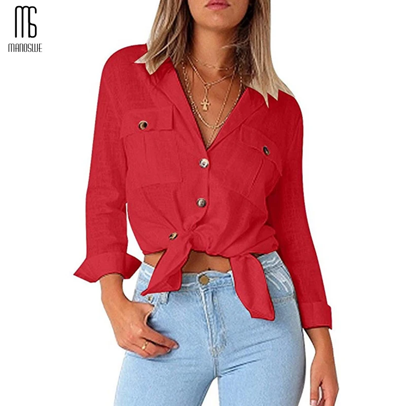 Manoswe повседневные женские топы и блузки с v-образным вырезом летняя белая блузка