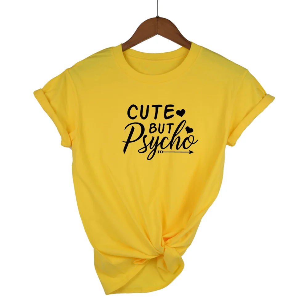 Летняя новая Женская Футболка Harajuku с надписью CUTE but Psycho, топ с принтом, Повседневная стильная женская футболка с круглым вырезом и коротким рукавом