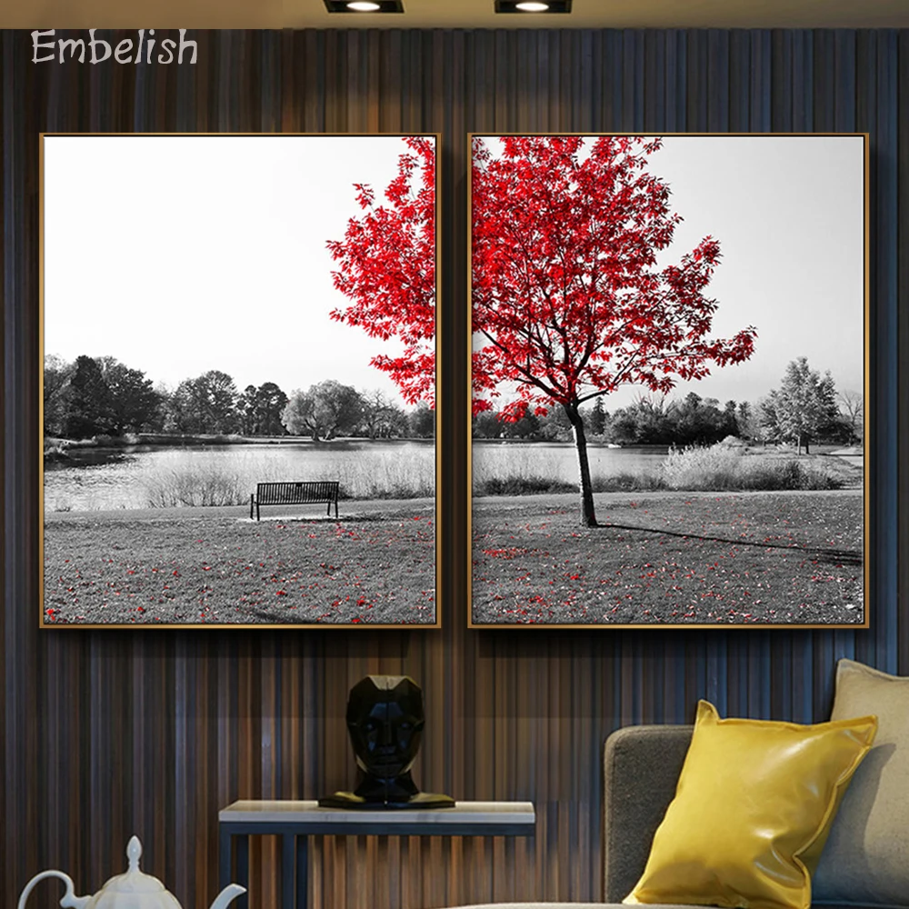Embelish 2 шт. скандинавский стиль скамейка для парка под красным деревом пейзаж HD