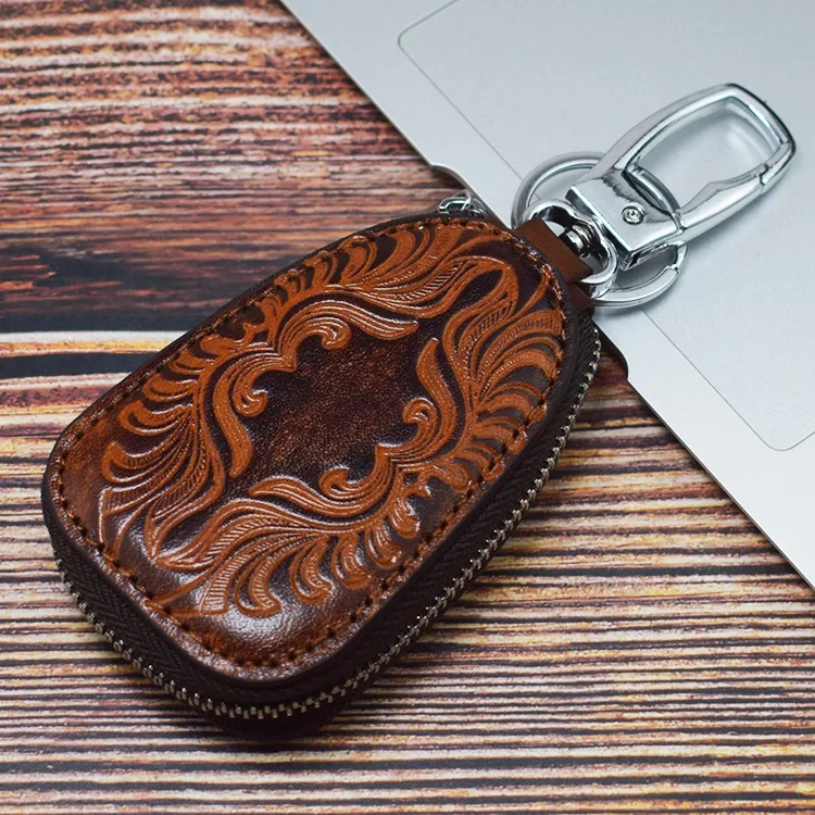 Dark Brown Винтажный кошелек для ключей из натуральной кожи, женские чехлы для ключей на молнии, автомобильная сумка-Футляр для ключей, брелок для ключей для мужчин, организатор ключей экономки - Цвет: Dark Brown