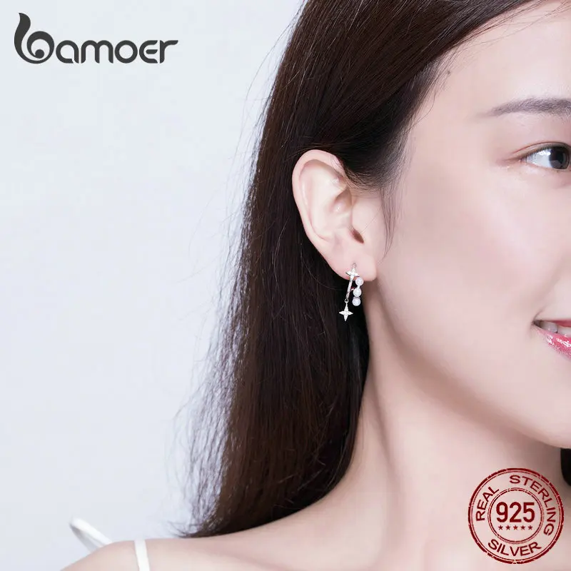 bamoer Dazzling Stars Dangle Earrings for Women 925 Sterling Silver High Quality Wedding Statement Jewelry Pear Earing BSE183