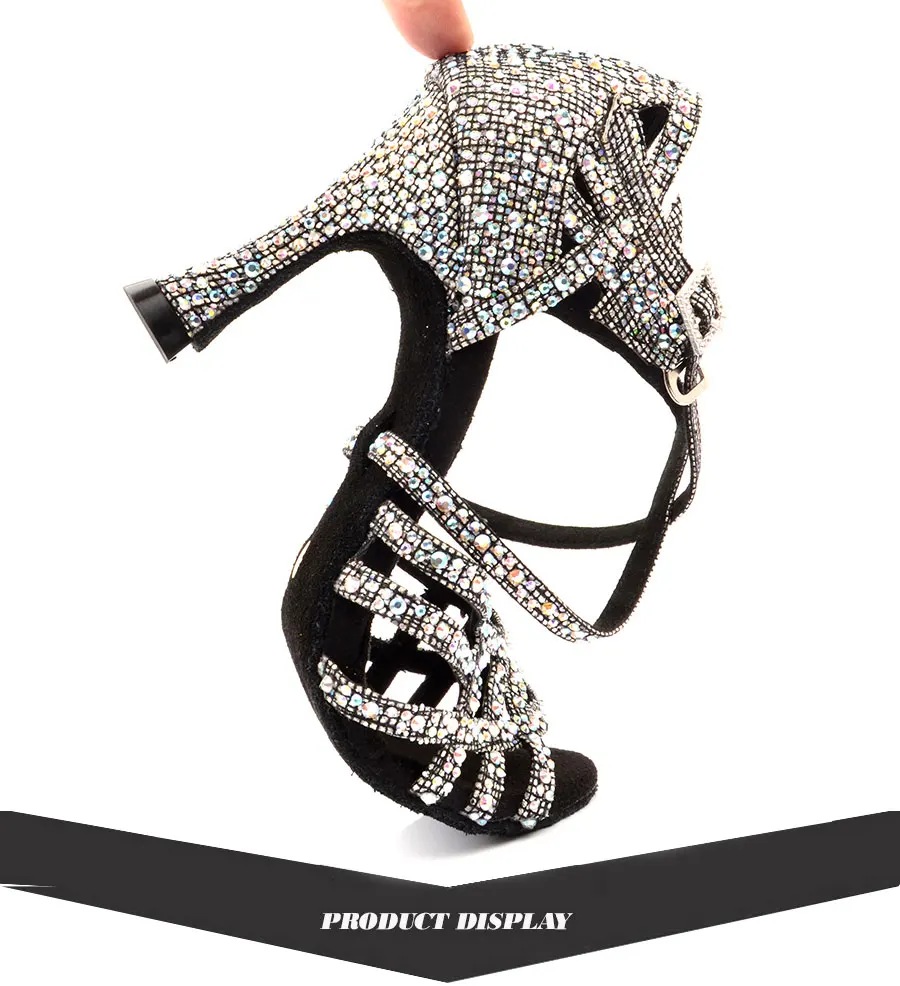 Ladingwu Zapatos De Baile Professional/черные женские танцевальные туфли черного цвета в клетку, на высоком каблуке, для сальсы, для латинских танцев, со стразами