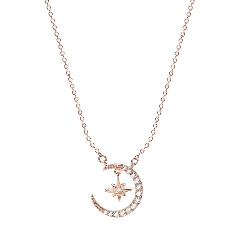

Hemiston 925 Sterling Silver Necklace Korean Version Temperament Sun Clavicle Chain Star Moon Necklace For Women Gift