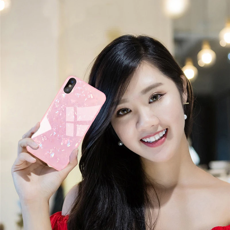 Temper Glass Case for IPhone X 10 8 7 6s Shell Soft Edge Hard Back Cover Apple Plus Luxury Bling Coque Fundas | Мобильные телефоны