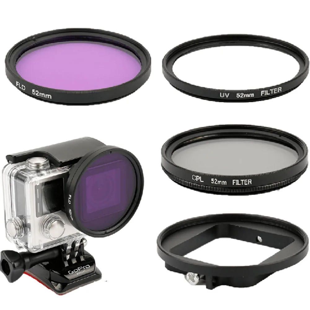 52 мм подводный дайвинг адаптер + CPL/UV/FLD фильтр комплект для GoPro Hero 3 и 4|52mm adapter|filter