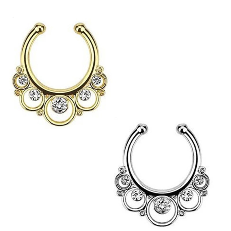 80 шт. различные Поддельные кольца для носа с кристаллами золотые искусственные