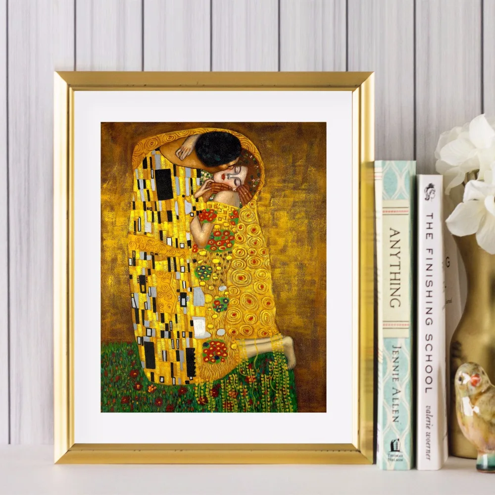 Классический художественный постер Gustav Klimt Kiss с принтом Настенный декор домашний