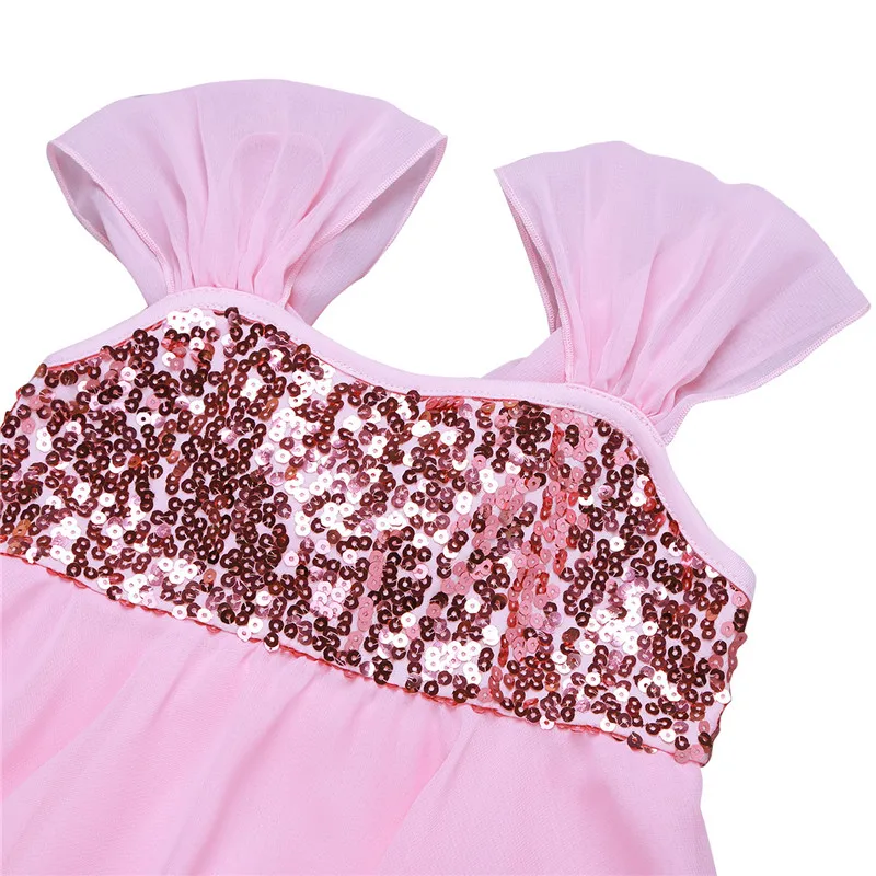 Балетное платье для девочек гимнастическое Трико-платье из шифона с блестками