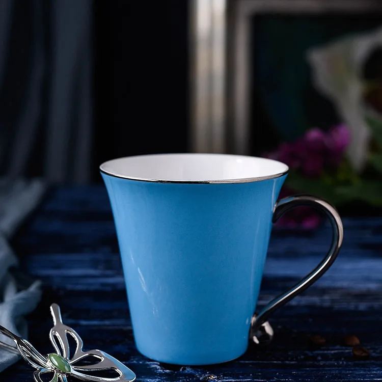 GLLead Silvering Hand Shank Ceramic Mug Simple Creative Coffee Mugs Office Tea Cup Porcelain 300ml Drinkware