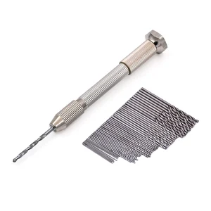 Мини-микро-алюминиевая ручная дрель с патроном без ключа + 50 шт. высокоскоростных стальных сверл для вращающихся инструментов для сверления дерева