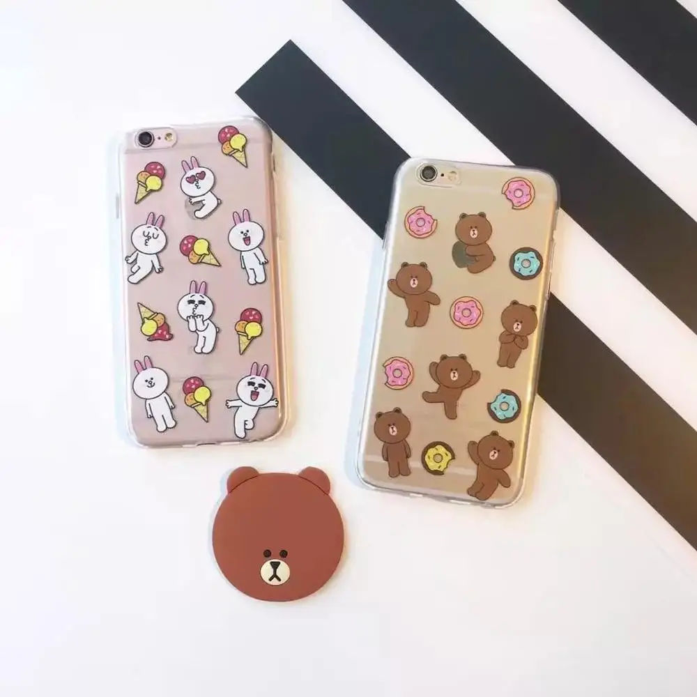 Оптовая продажа 10 шт./лот Line Друзья Браун Кони Ясно Вернуться ТПУ Узкие Обложка