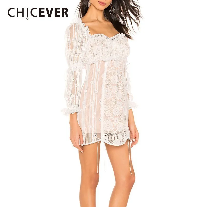 CHICEVER летнее сексуальное однотонное кружевное платье с вышивкой для женщин без