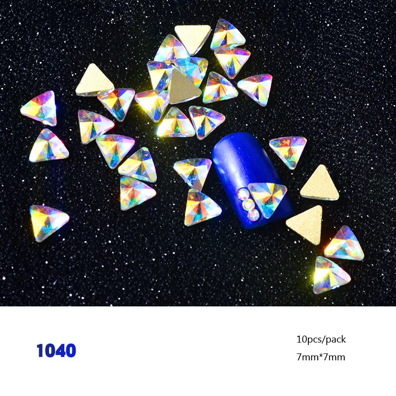 10Pcs 1040 10 шт. Блестящие Хрустальные Стразы для ногтей AB, цветные 3D стеклянные драгоценные камни с плоской задней стороной, блестящие украшения для ногтей DIY, 30 дизайнов - Цвет: 10Pcs 1040