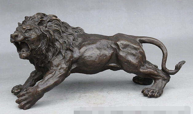 Lat&oacute;n decoraci&oacute;n lat&oacute;n puro buen valor 7 de la suerte "China feng-shui tradicional lat&oacute;n tallado &eacute;xito feroz fuerte Le&oacute;n Animal arte-0