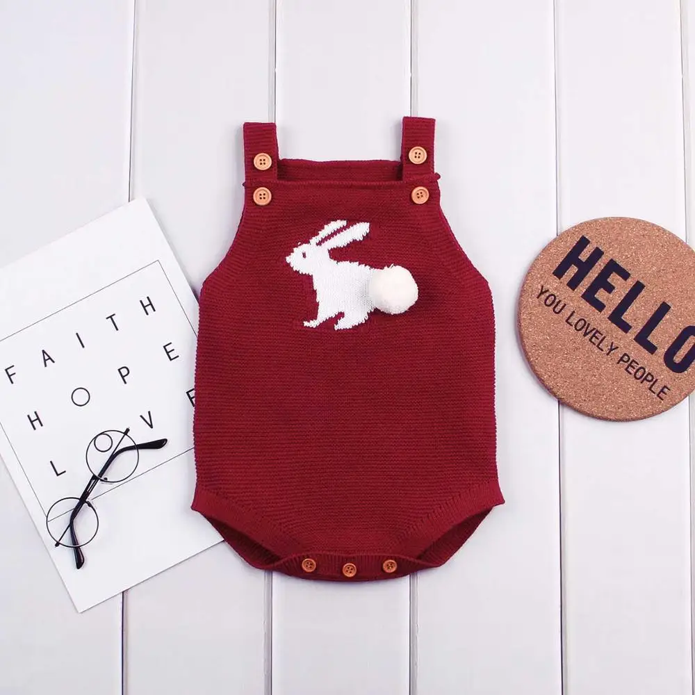 purple baby bodysuit Модные Боди без рукавов для новорожденных девочек, топы с милым Кроликом, вязаные комбинезоны для малышей, детские костюмы - Цвет: purple baby bodysuit