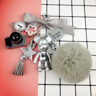 2 Bomgom мультфильм Popobe хмурый медведь плюшевый медведь милый брелок меховой помпон держатель сумка держатель с подвеской брелок кулон F146 - Цвет: 2
