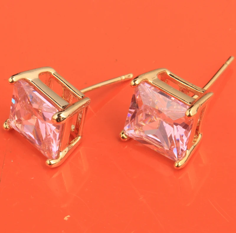 Приятным квадратный Форма драгоценные камни розовый кубический цирконий золото