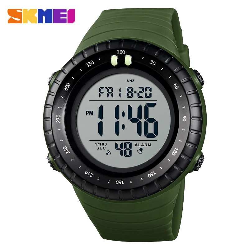 Army Green Watch SKMEI Men Sports Watch Countdown Dual Time Digital Men Watches PU Strap Alarm Clock Waterproof Wristwatchh Relogio Masculino - Цвет: Army Green Watch