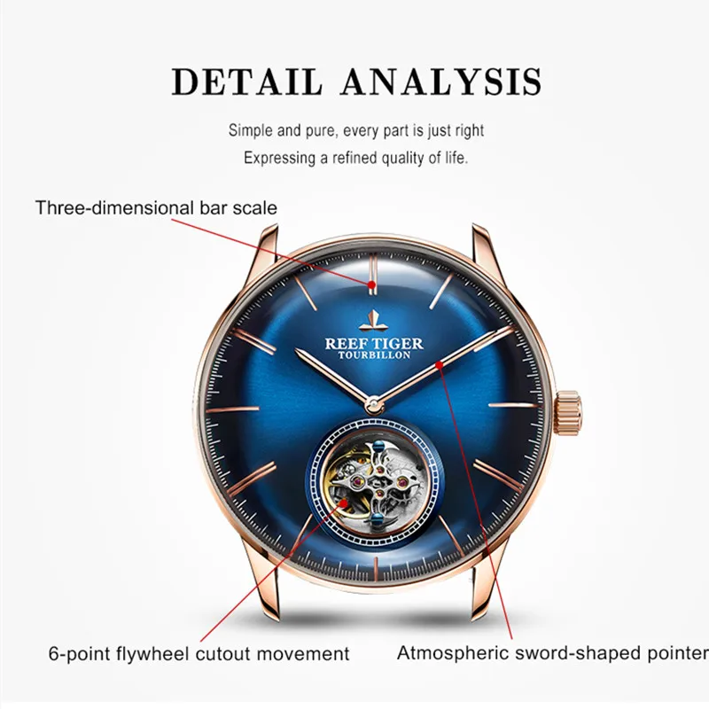 Риф Тигр брендовые модные механические водонепроницаемые Tourbillon часы мужские