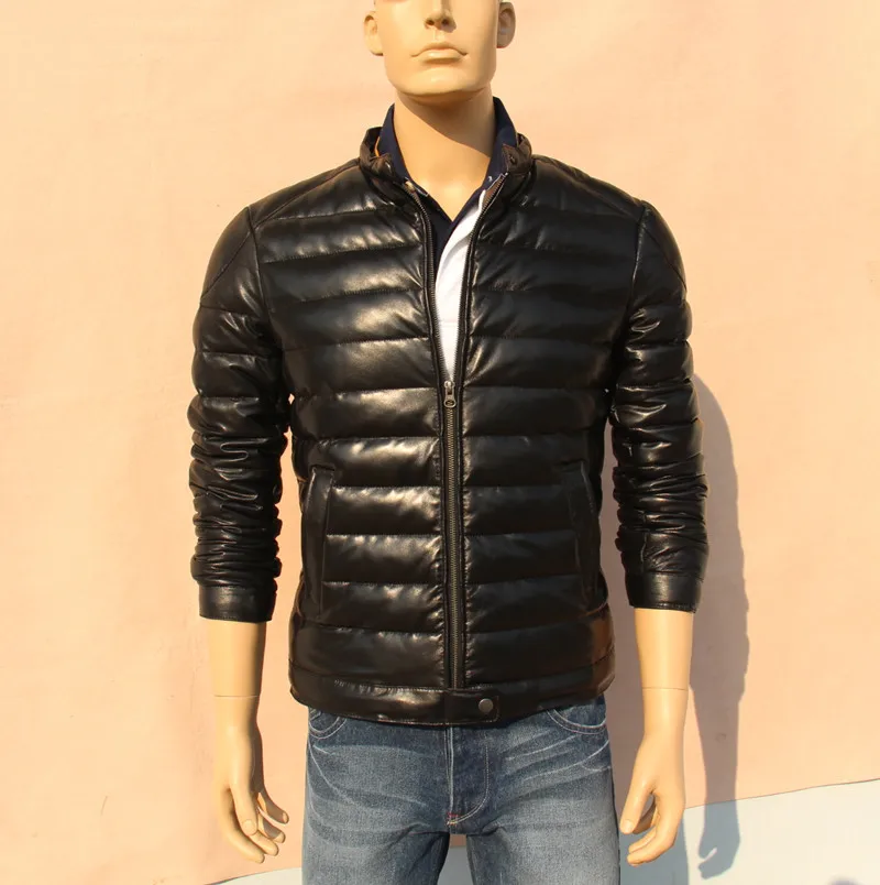 Пуховик из натуральной овчины с воротником стойкой фабричная зимняя мужская