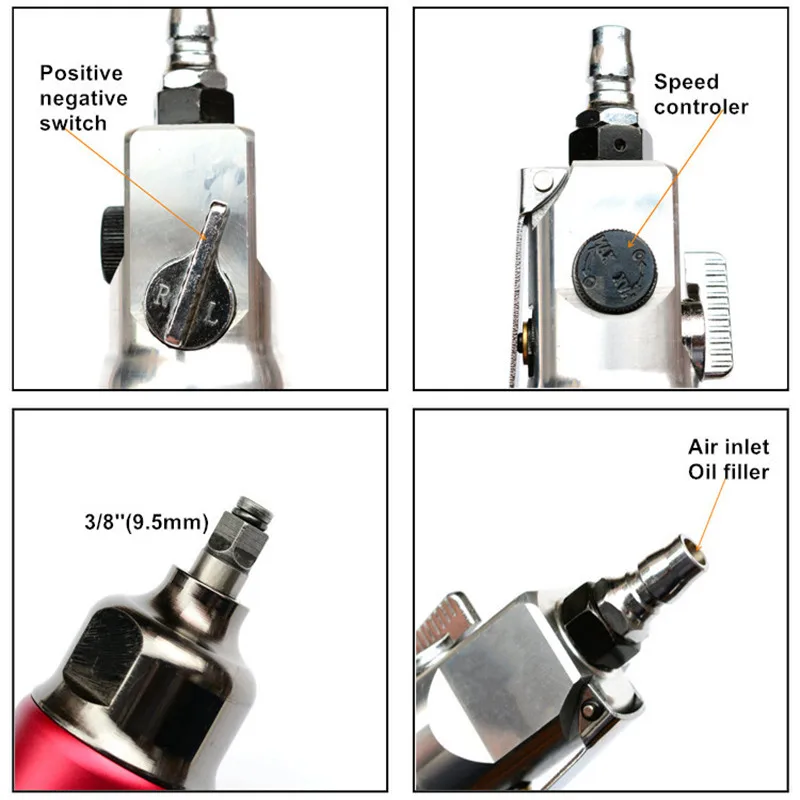 

3/8 Inch Straight Pneumatic Wrench Air Spanner M14 Screw Small Vertical Wind Gun 9.5mm Socket Interface