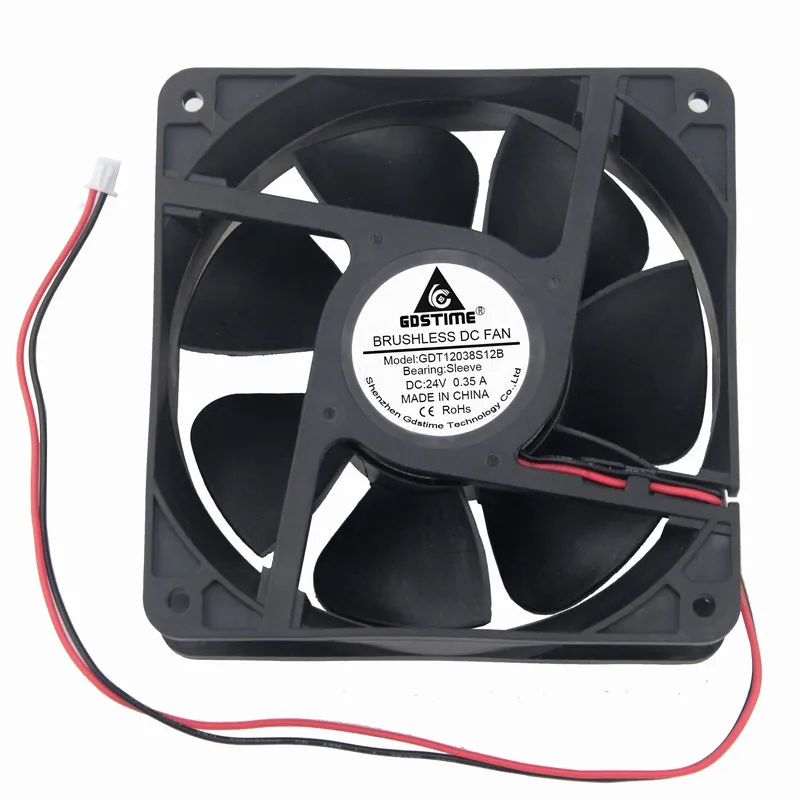 

1 Piece Gdstime 12cm DC Radiator Motor Fan 24V 2Pin Computer Case Cooler 120mm PC Cooling Fan 120x120x38mm 12038s 2Pin Sleeve