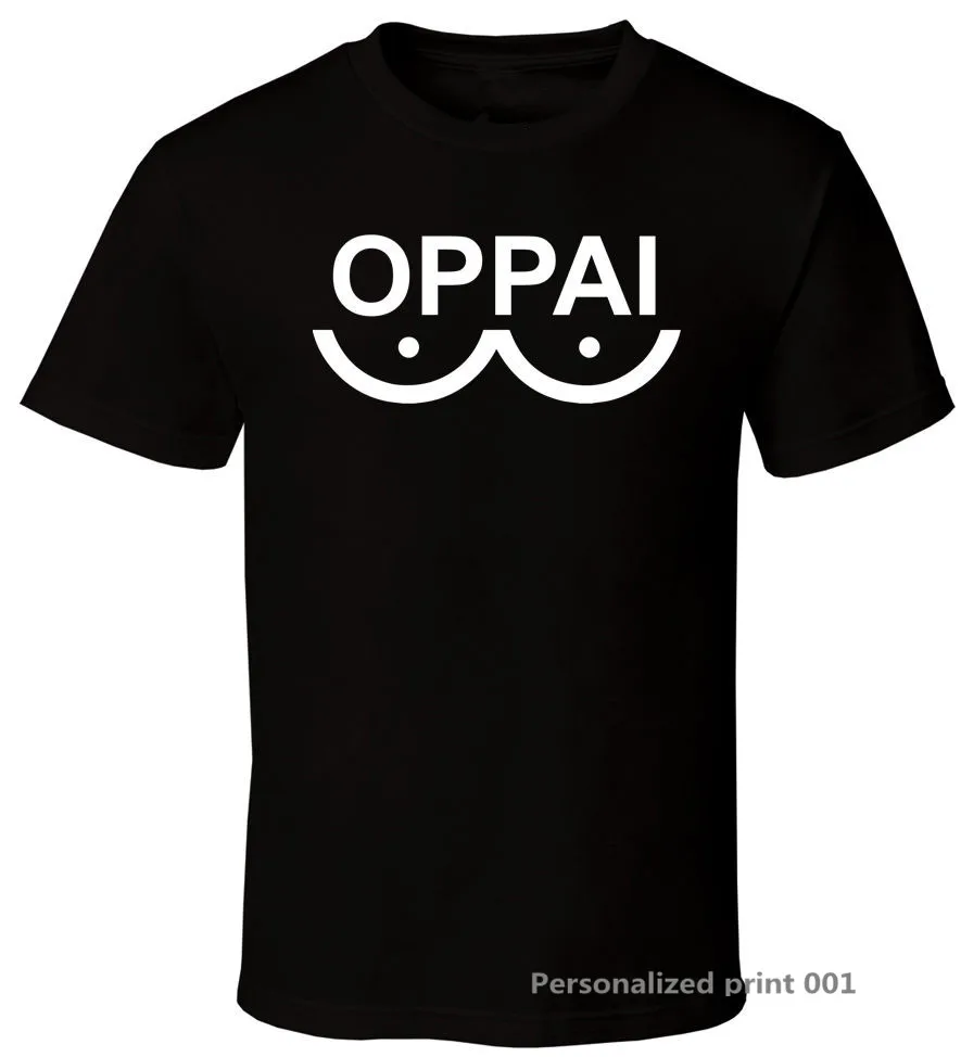 Oppai - Black T-shirt One Punch Man Anime Manga Super Hero Saitama Size S-2XL Men T Shirt Print Cotton Short Sleeve | Мужская одежда
