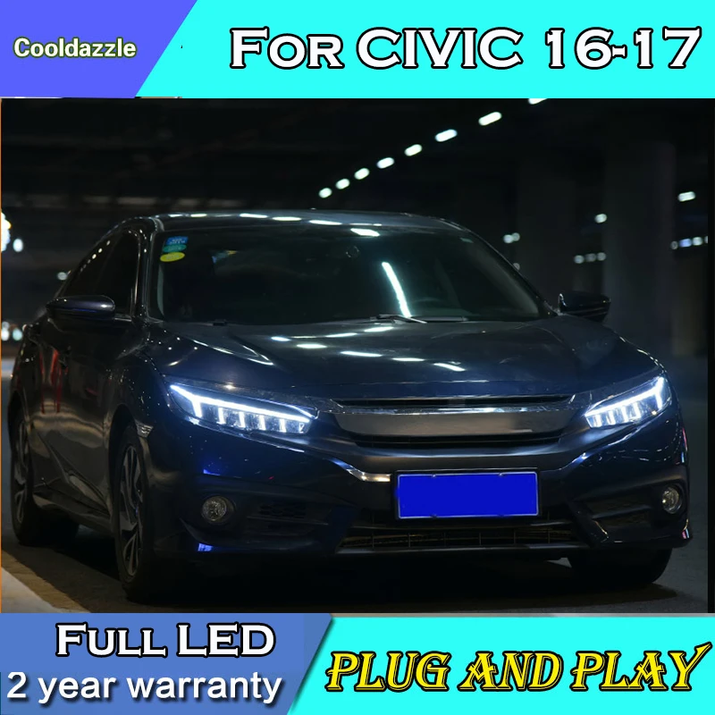 Фары головного света в сборе для Honda Civic Ксеноновые фары DRL HID 2016 2017 года передний