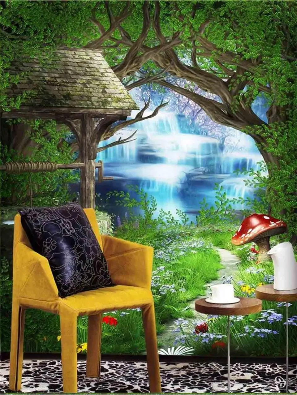 Пользовательские 3d фото обои комната росписи трава хижина trail водопад картина