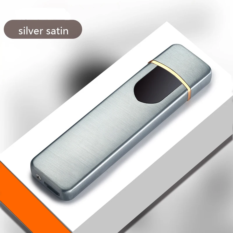 Silver Новая Металлическая usb зарядка Зажигалка сенсорный экран электронная зажигалка маленькая зарядка электрическая зажигалка ветрозащитный мужской подарок - Цвет: Silver