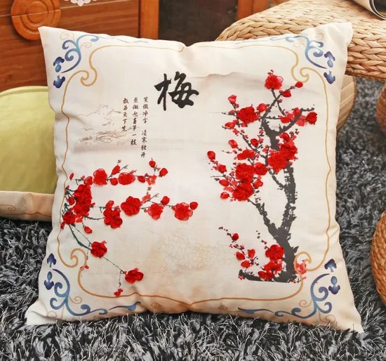 

3D plum flowers Ribbon embroidery pillow cushion cover core inner insert pillowcase set DIY handmade needlework multi picture