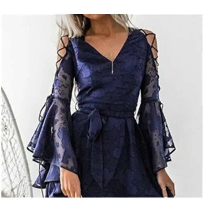 Женское длинное кружевное платье с цветочным принтом Бандажное v-образным