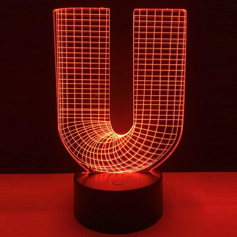 

Уникальное 3D освещение Алфавит буквы U красочные фонарики пульт дистанционного управления лучшее украшение для дома спальни Новогодняя ла...