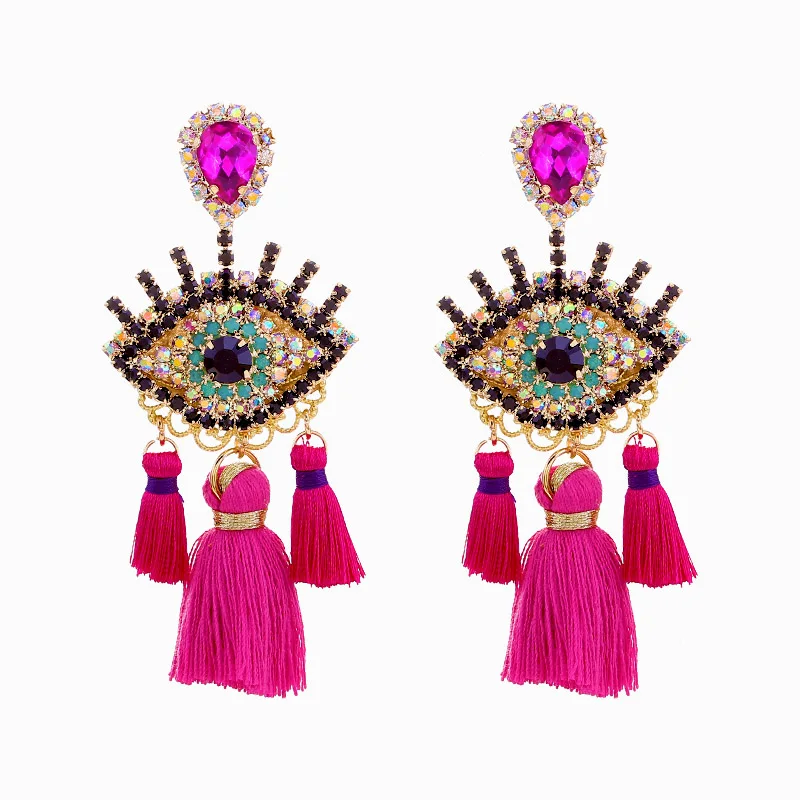 Sehuoran брендовые этнические длинные серьги с кисточками для женщин Boho Eye Beads дизайн Висячие серьги женские массивные украшения Oorbellen подарок - Окраска металла: E1133 Rose