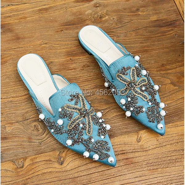 KALMALL/Дизайнерские роскошные женские мюли Zapatos Mujer Обувь с вышивкой и