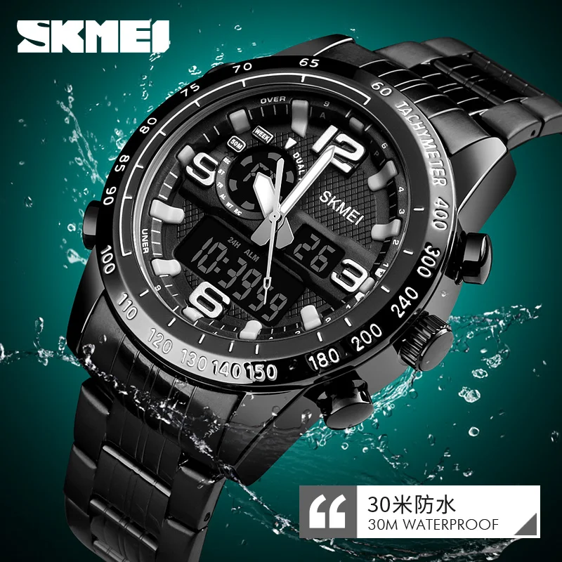 SKMEI Luxury Brand Military Waterproof Watch Men Stainless Steel Sport Digital Fashion Quartz Countdown Wristwatch Clock Relogio | Наручные