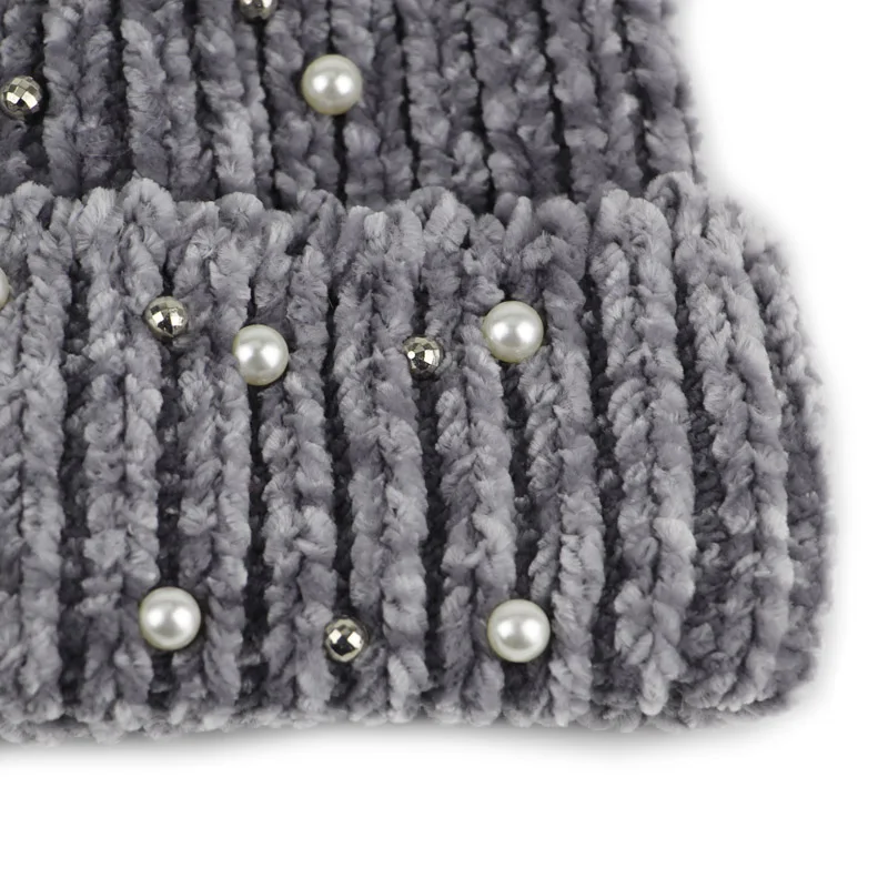 Новый жемчуг и стразами вязаная зимняя шапка Для женщин мужчин толстые теплые