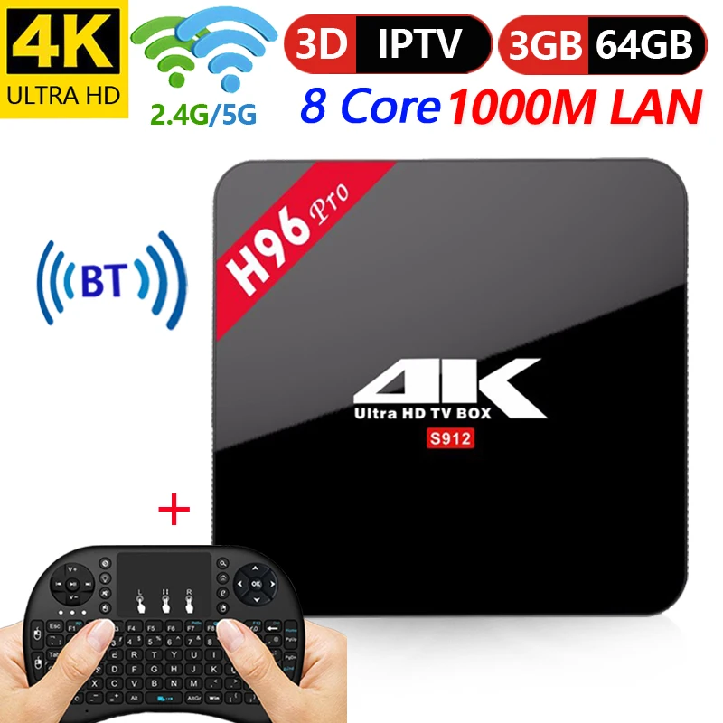 H96 Pro Android 7,1 ТВ коробка 3g/64G Amlogic S912 Octa Core 64Bit 2,4G/5G Wi-Fi 4 K BT4.1 HD Media Player IPTV Set-top Box H96 плюс