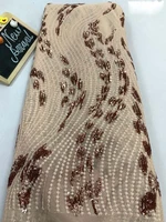 2019 latest skin colour sequins french lace fabric high quality nigerian tulle lace fabric for luxury evening dresses dys117