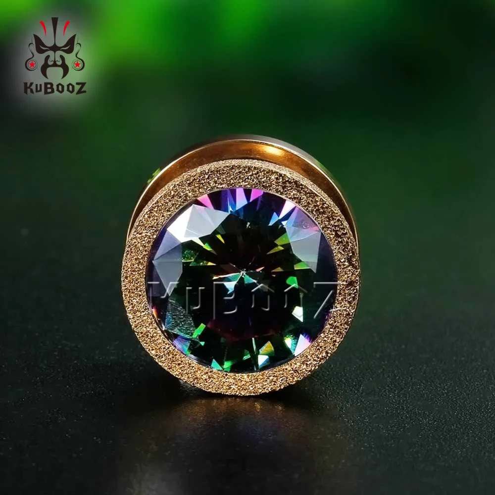 KUBOOZ затычки для ушей, тоннели, нержавеющая сталь, винт, циркон, кристалл, измельченный, окаменелый, модные ювелирные изделия для тела, пирсинг, серьги, подарок
